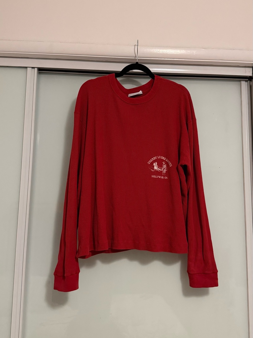 Cherry LA Red Long-Sleeve Waffle Knit Tee - Crewneck